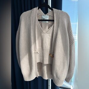 525 America Cream Open-Front Knit Sweater set